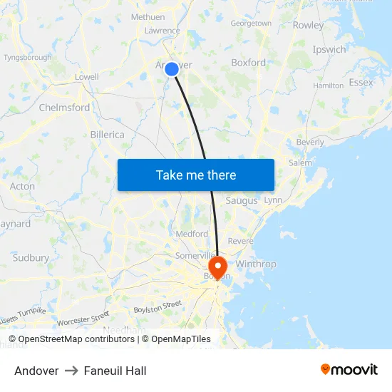 Andover to Faneuil Hall map