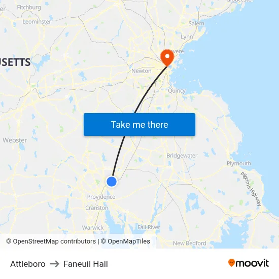 Attleboro to Faneuil Hall map