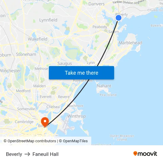 Beverly to Faneuil Hall map