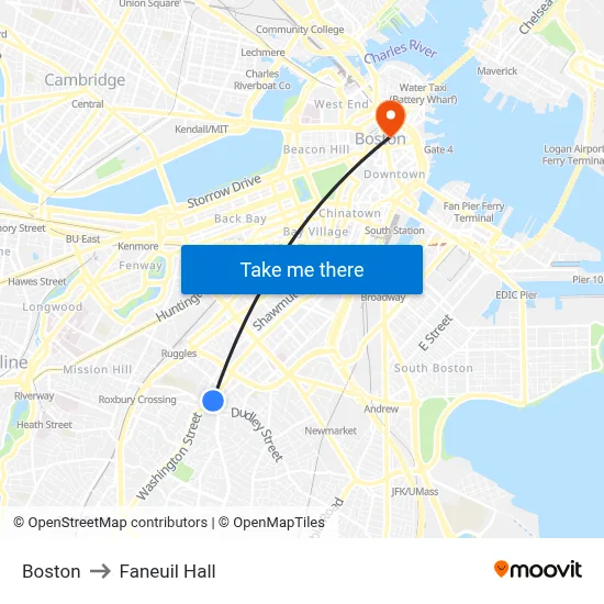 Boston to Faneuil Hall map