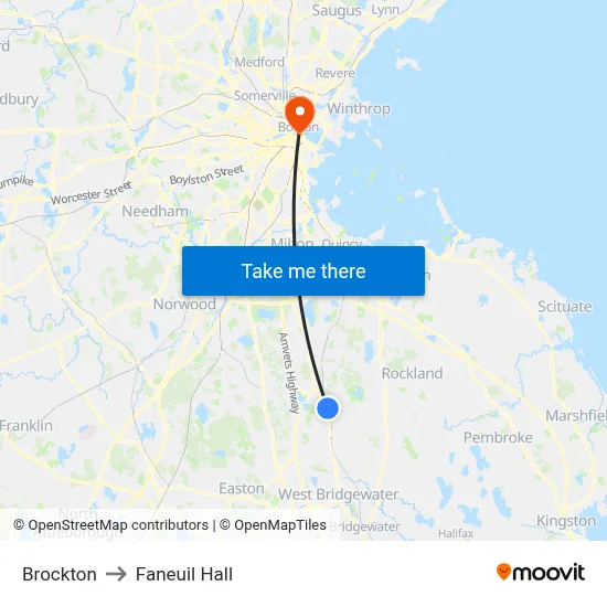 Brockton to Faneuil Hall map