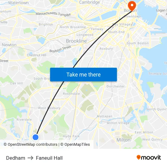 Dedham to Faneuil Hall map