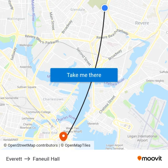 Everett to Faneuil Hall map