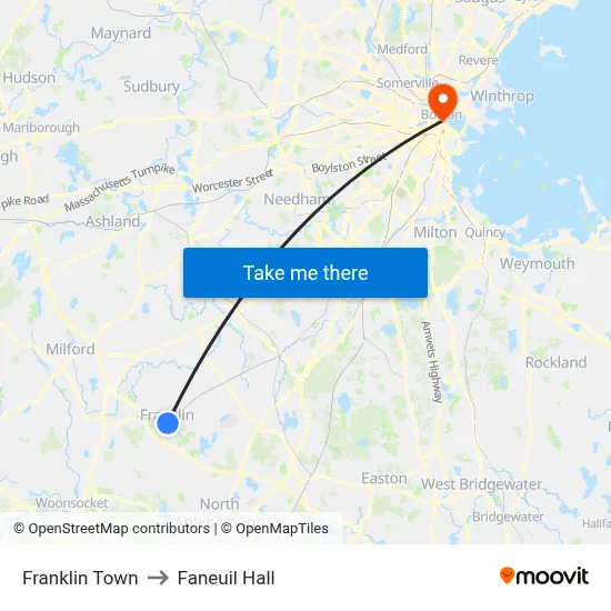 Franklin Town to Faneuil Hall map