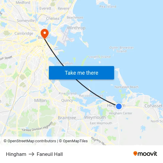 Hingham to Faneuil Hall map