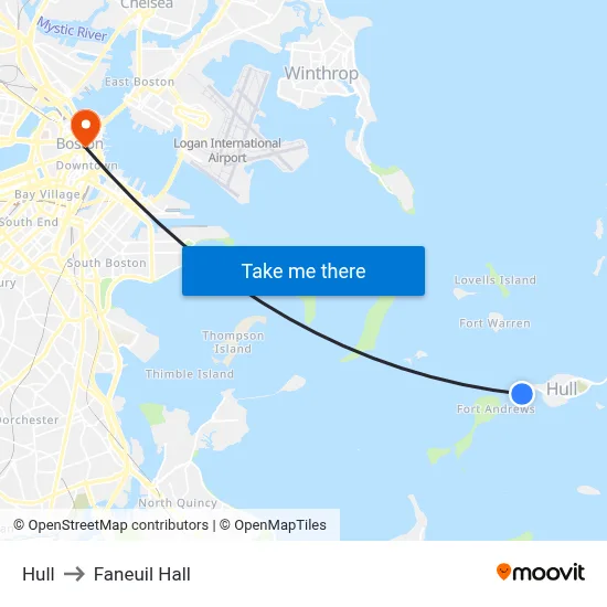 Hull to Faneuil Hall map