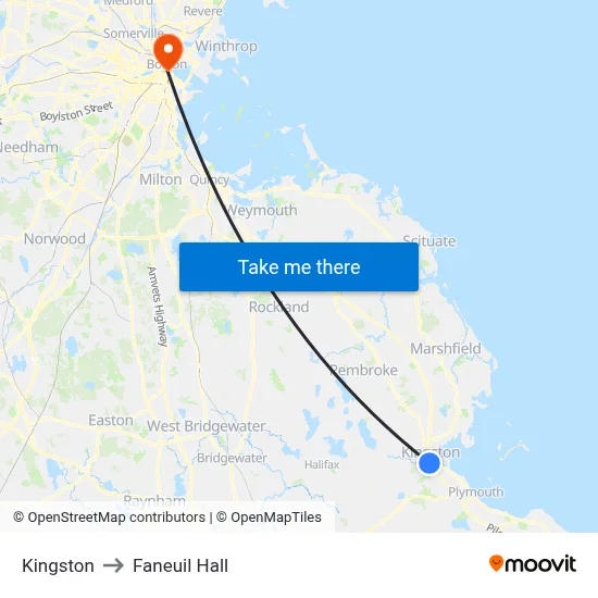 Kingston to Faneuil Hall map