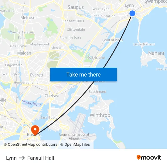 Lynn to Faneuil Hall map