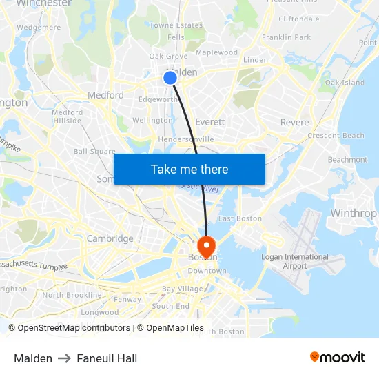Malden to Faneuil Hall map
