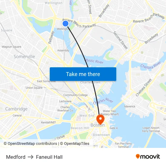 Medford to Faneuil Hall map