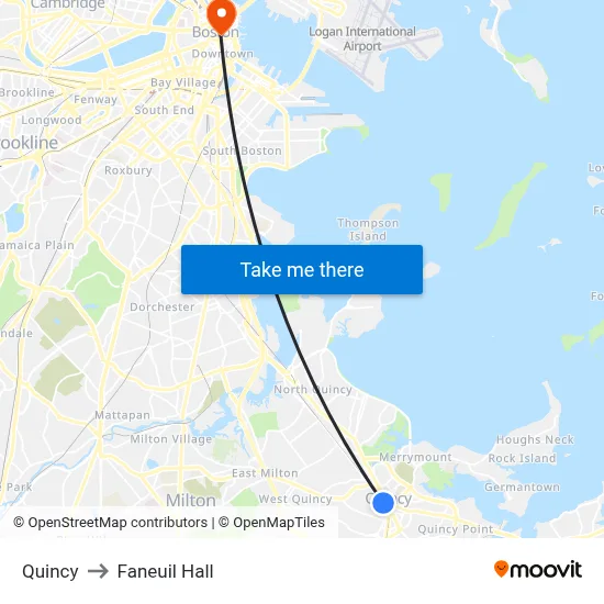 Quincy to Faneuil Hall map