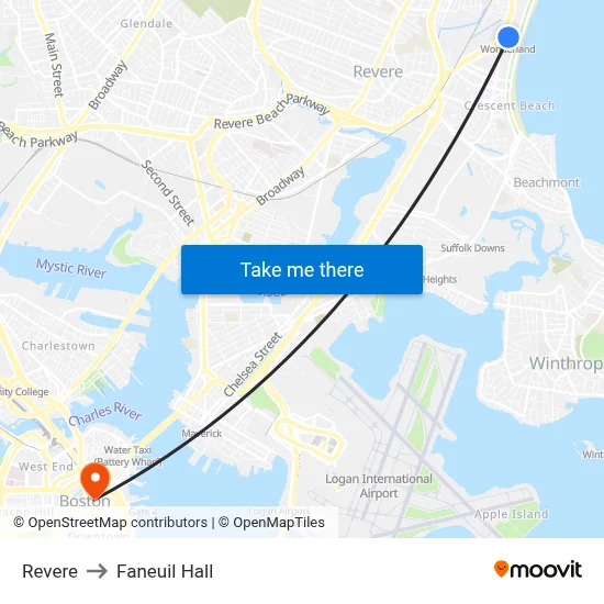 Revere to Faneuil Hall map