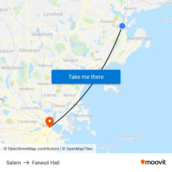 Salem to Faneuil Hall map