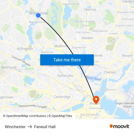 Winchester to Faneuil Hall map