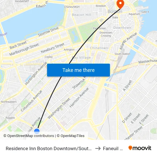 Residence Inn Boston Downtown/South End to Faneuil Hall map