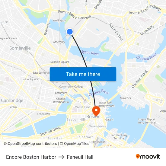 Encore Boston Harbor to Faneuil Hall map