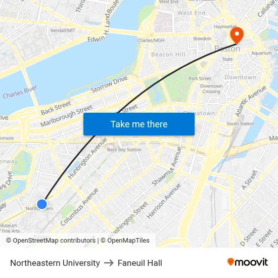 Northeastern University to Faneuil Hall map