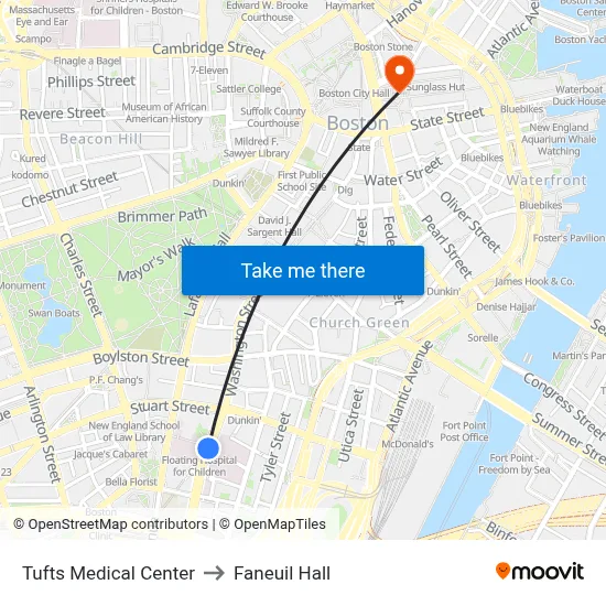 Tufts Medical Center to Faneuil Hall map