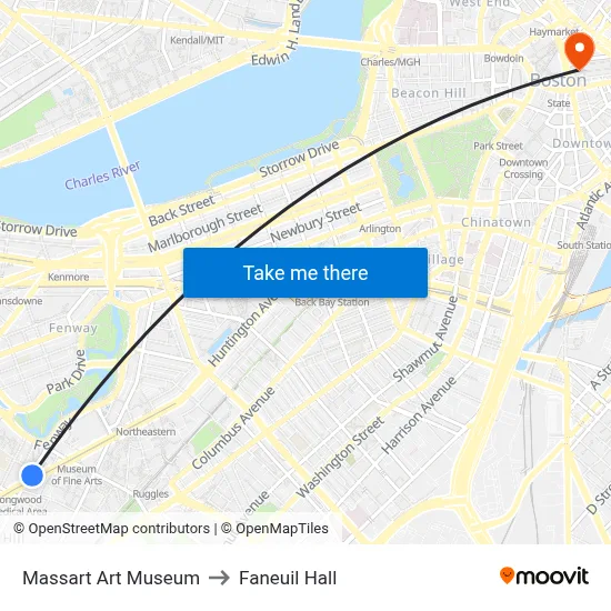 Massart Art Museum to Faneuil Hall map