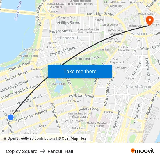 Copley Square to Faneuil Hall map