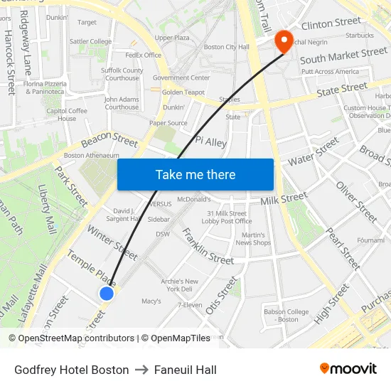 Godfrey Hotel Boston to Faneuil Hall map