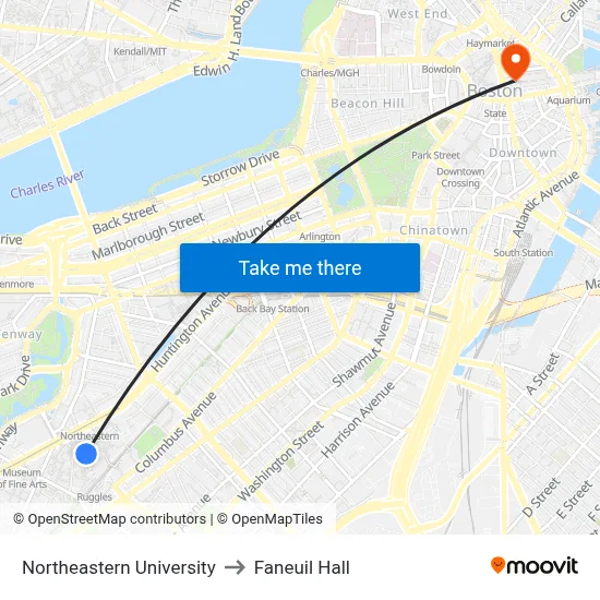 Northeastern University to Faneuil Hall map