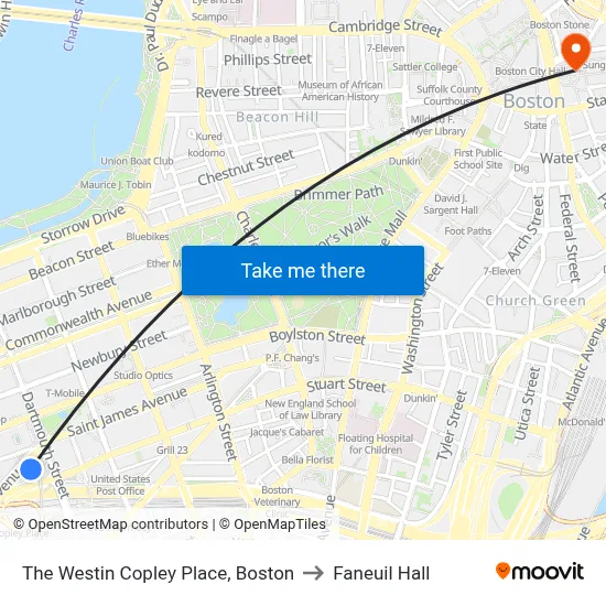 The Westin Copley Place, Boston to Faneuil Hall map
