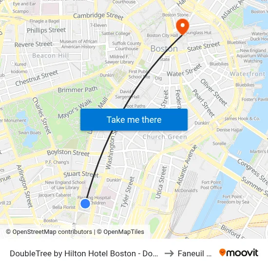 DoubleTree by Hilton Hotel Boston - Downtown to Faneuil Hall map