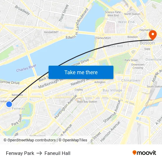 Fenway Park to Faneuil Hall map