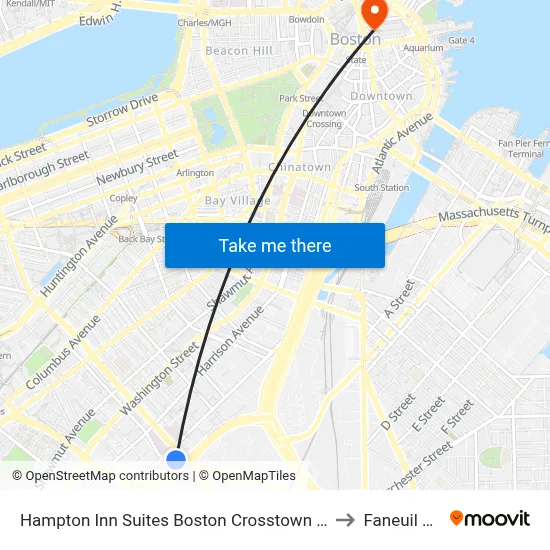 Hampton Inn Suites Boston Crosstown Center to Faneuil Hall map