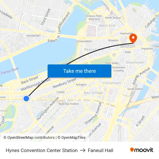 Hynes Convention Center Station to Faneuil Hall map
