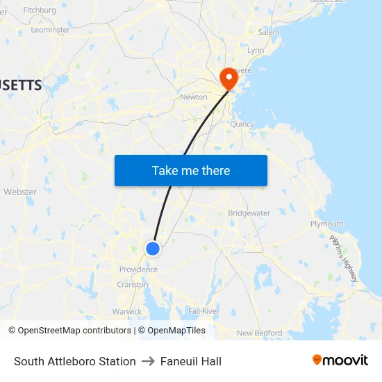 South Attleboro Station to Faneuil Hall map