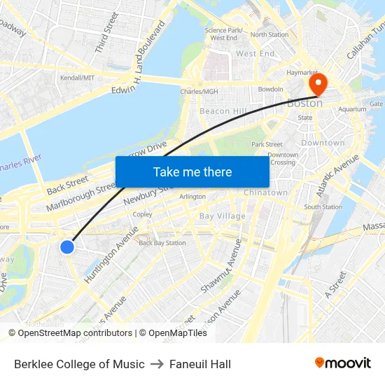 Berklee College of Music to Faneuil Hall map