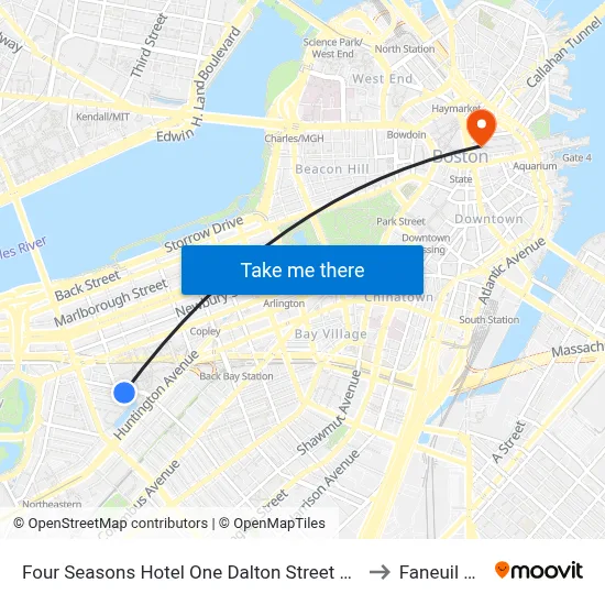 Four Seasons Hotel One Dalton Street Boston to Faneuil Hall map