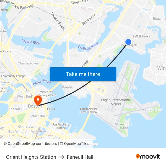 Orient Heights Station to Faneuil Hall map