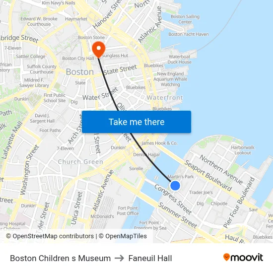 Boston Children s Museum to Faneuil Hall map