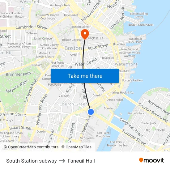 South Station subway to Faneuil Hall map