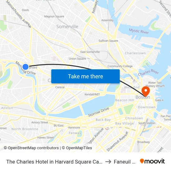 The Charles Hotel in Harvard Square Cambridge to Faneuil Hall map