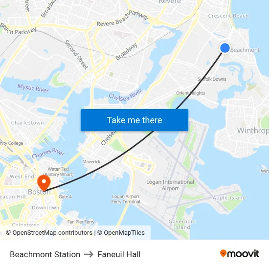 Beachmont Station to Faneuil Hall map