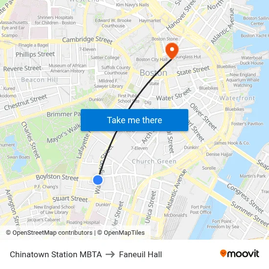 Chinatown Station MBTA to Faneuil Hall map