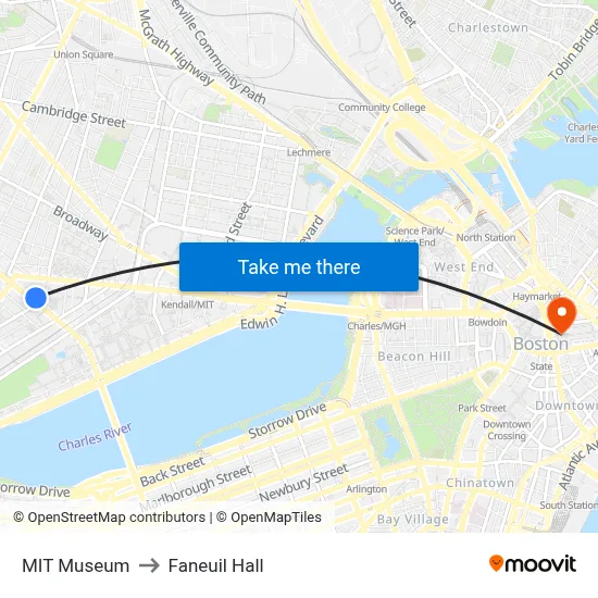 MIT Museum to Faneuil Hall map