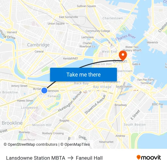 Lansdowne Station MBTA to Faneuil Hall map