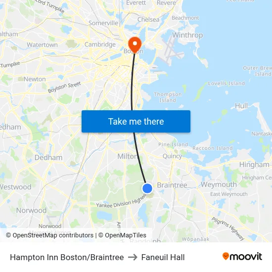 Hampton Inn Boston/Braintree to Faneuil Hall map