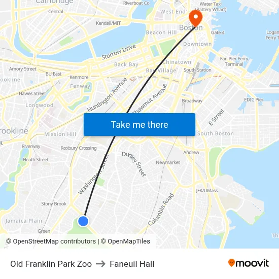 Old Franklin Park Zoo to Faneuil Hall map