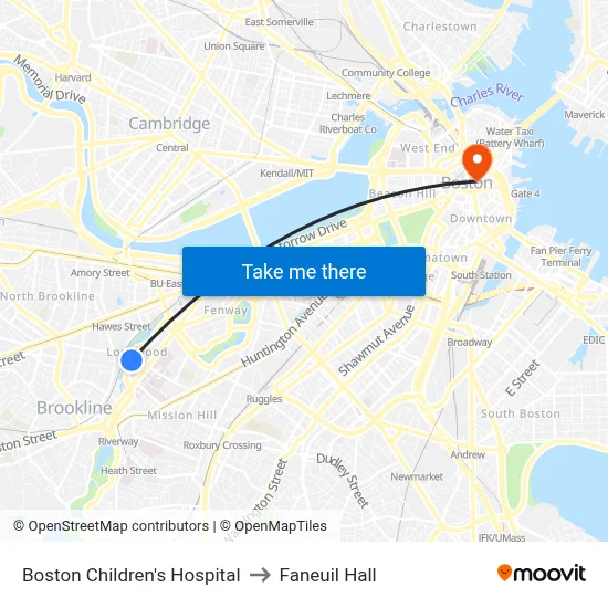 Boston Children's Hospital to Faneuil Hall map