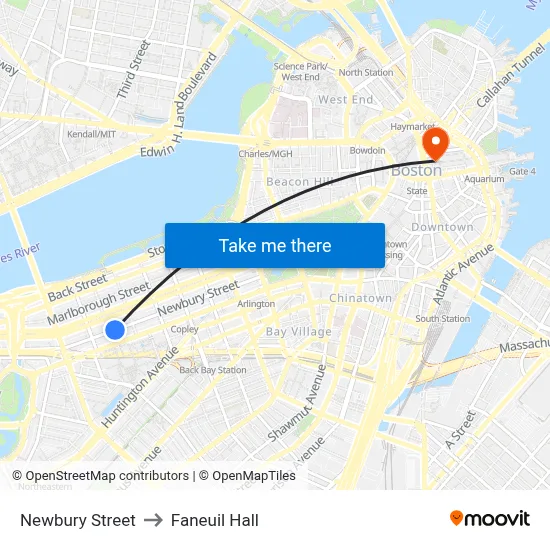 Newbury Street to Faneuil Hall map
