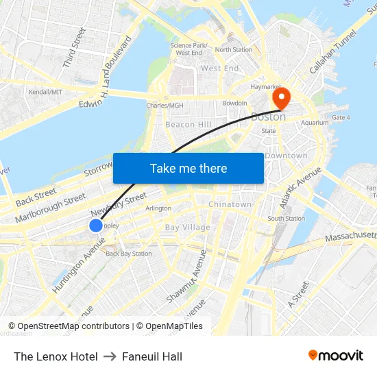 The Lenox Hotel to Faneuil Hall map