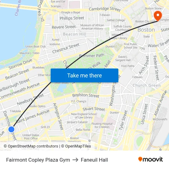 Fairmont Copley Plaza Gym to Faneuil Hall map