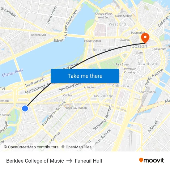 Berklee College of Music to Faneuil Hall map