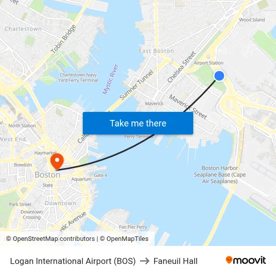 Logan International Airport (BOS) to Faneuil Hall map